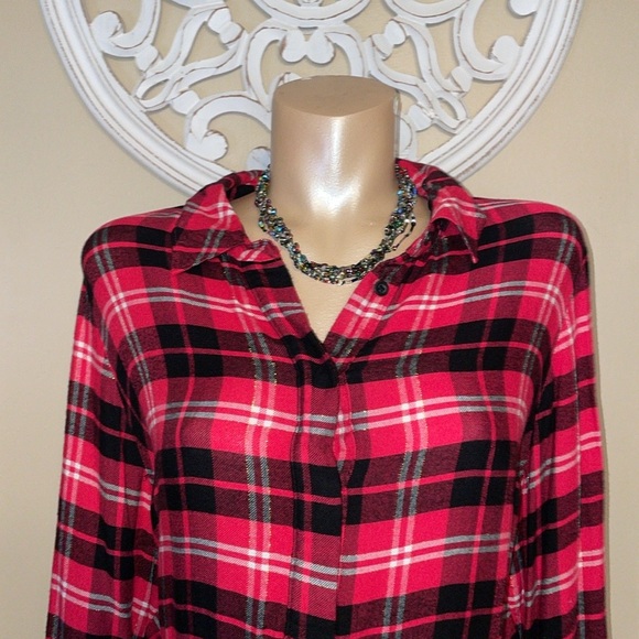 Lane Bryant women’s tunic shirt 16 button up long sleeve plaid plus flannel - Picture 2 of 10